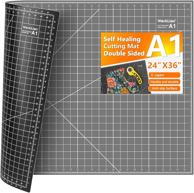 Self Healing Cutting Mat 24''x36'': Double-Sided 5-Ply Craft Cutting Board with Grid - Slip-Resistant Large Cutting Mat for Sewing, Fabric,Quilting, Crafts & Hobbies(Grey/Black)