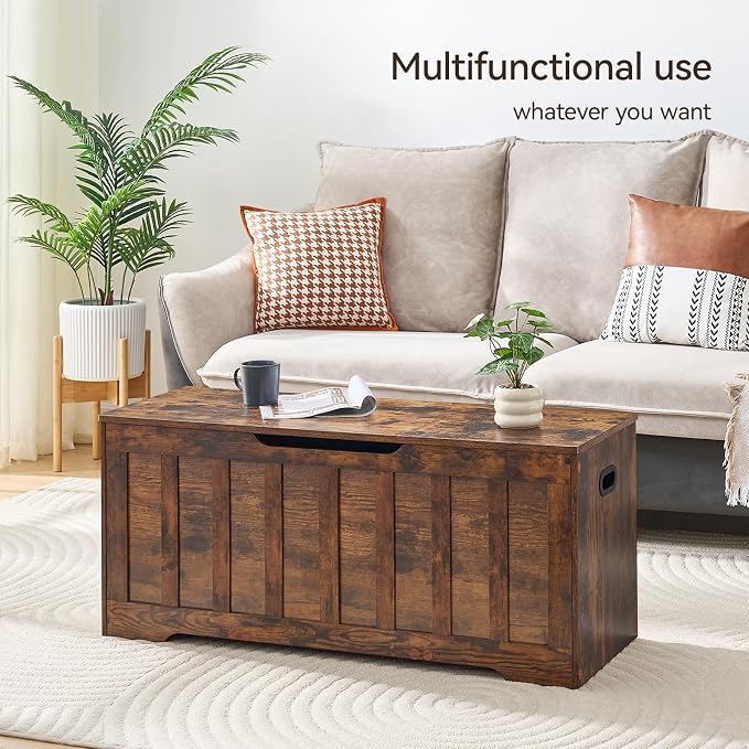 VANKILEY 43.3" Storage Chest Extra Large,Storage Trunk with 2 Safety Hinges,Wooden Storage Bench,Shoe Bench,43.3x15.7x19.1Inch,Easy Assembly,Storage Bench for Bedroom,Living Room,entryway(Rustic Brown