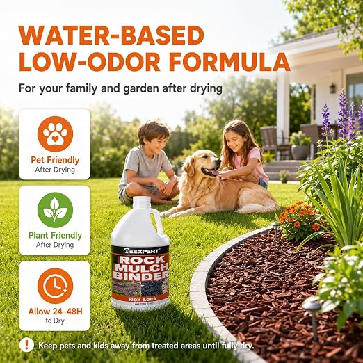 Mulch Binder, Rock Glue for Landscaping, Pea Gravel Binder 2 Gallon Max Cover, Strong Mulch Anchor, Rock Lock Landscape Adhesive for Slopes, Flower Beds, Fast Dry & Safe for Plants Pets