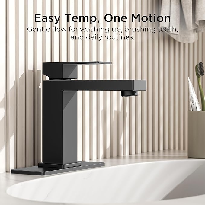 FORIOUS Bathroom Faucets, Single Hole Black Bathroom Faucet with Pop-up Drain, Lead-Free, Single Handle Faucet for Sink, Vanity, RV, Lavatory, Suitable for 1 or 3 Holes