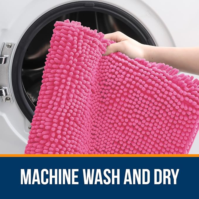 OLANLY Bathroom Runner Rugs 59x20, Soft Absorbent Chenille Bath Rugs, Rubber Backing Quick Dry, Machine Washable Long Bath Mats for Bathroom Floor, Tub and Shower, Home Decor Accessories, Hot Pink
