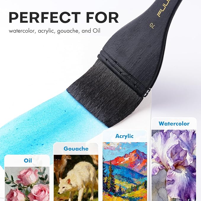 Flat Watercolor Brushes, Fuumuui 70mm Professional Squirrel Hair Flat Hake Brushes, Artists Scale Large Paint Brush with Long Handle for Watercolor and Acrylic Paints