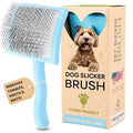 Pet Slicker Brush With Soft Massage Grooming Stainless Steel Pins - For Dematting, Shedding Fur, and Undercoat - Ideal Gift for Professional Pet Groomers - Long Slicker Brush (Blue, Curved Large)