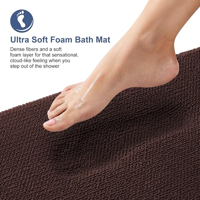 OLANLY Memory Foam Bathroom Runner Rugs 70x24, Absorbent Long Mat, Brown | Soft Quick Dry Bath Mat Rugs, Non-Slip, Machine Washable Mat for Bathroom Floor, Tub and Shower, Home Decor Accessories