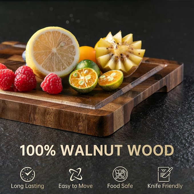 Small Walnut Cutting Board, Wood Chopping Boards for Kitchen | 9"x6"x0.8" Portable Cutting Board, Compact Size for Daily Prep with Stable Non-slip Mat