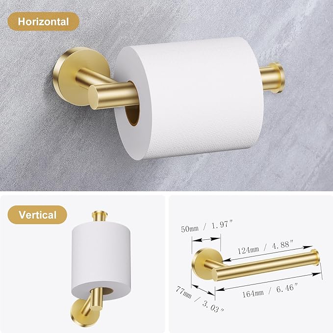 Lairuier Bathroom Hardware Set, 4-Piece Towel Holder Set Include Toilet Paper Holder,Towel Ring and 2 Towel Hooks Stainless Steel Wall Mounted Bathroom Hardware Accessories Set (Brushed Gold)