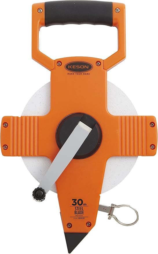 Keson NR30MH Nylon Coated Steel Blade Measuring Tape with Zero Point at Tape End and Hook End (Graduation: m, cm, mm), 30-Meter