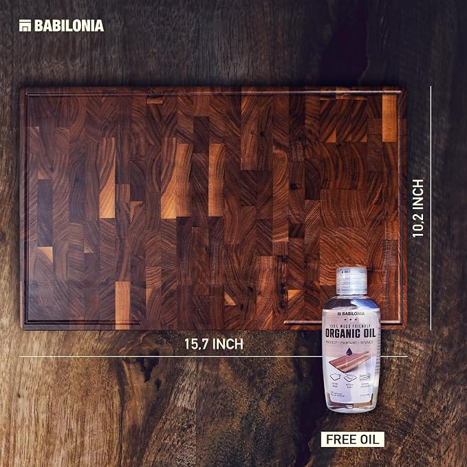 American Walnut Wood Cutting Board, End Grain Butcher Block for Kitchen | Black Walnut Grown in USA - 16" x 10" (ExtraThick 1.7") Heavy Duty Hardwood Non Toxic Wooden Chopping Boards (Oil Included)