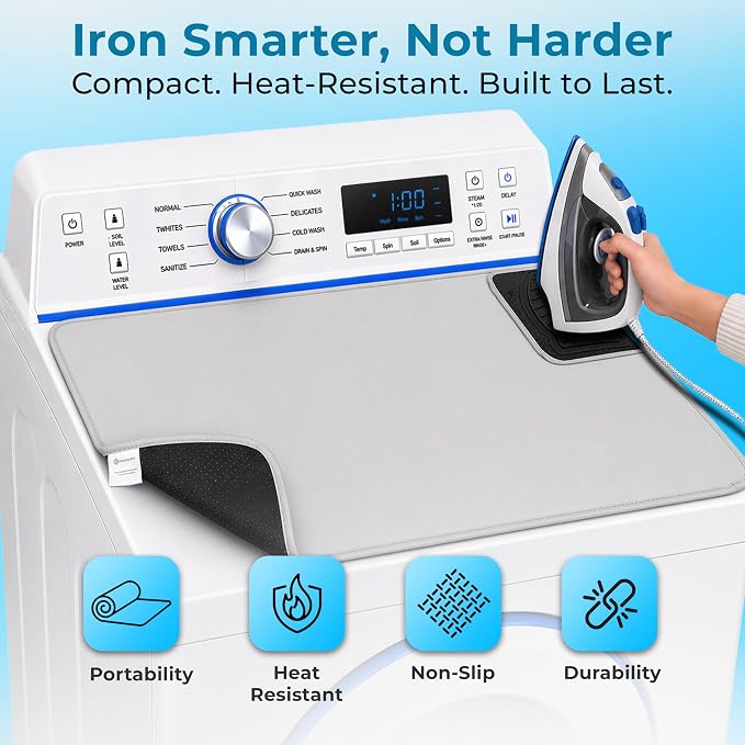 Handy Laundry Portable Ironing Mat - Easily Change Any Flat Surface into an Ironing Board. Features Silicone Slip Resistant Iron Rest to Safely Place Your Hot Iron. Easy to Take Along When Traveling.