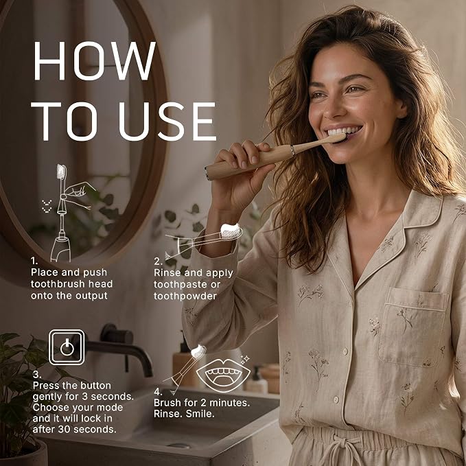 Primal Life Organics - New Real White Sonic Vibration Toothbrush, Bamboo Charcoal Infused Brush, eco-Friendly, Non-GMO