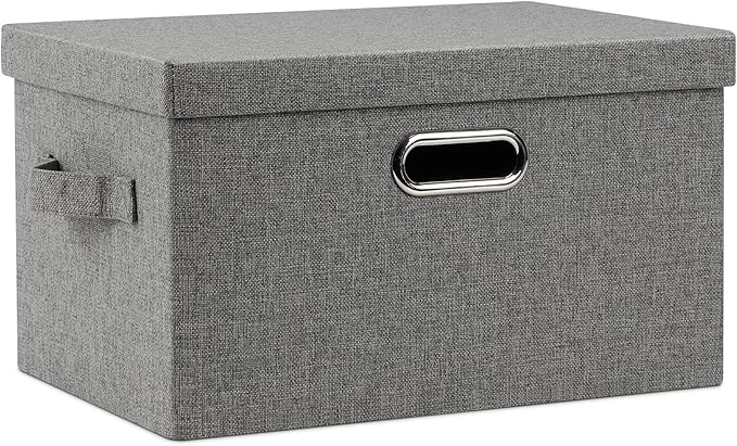 Graciadeco Medium 15" 21 Quart Collapsible Stackable Storage Bins with Lids, 1 Pack Gray Foldable Fabric Closet Storage Boxes with Lids, 4 Handles Heavy-duty Linen Cube Baskets for Bedroom