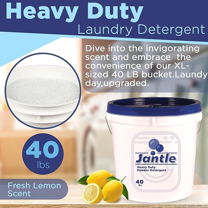 Laundry Detergent Powder Bucket, Low Suds Laundry Detergent Bucket - Lemon Scent- 40 lbs Pail Economical Powdered Detergent Commercial Laundry - for Commercial and Household - 40 Pounds (4 Buckets)