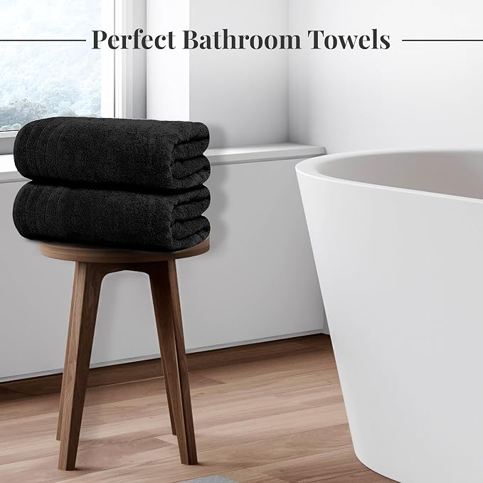 Tens Towels 4 Piece Extra Large Bath Towels 30 x 60 Inches, Black | 100% Cotton, Larger & Lighter Weight, Quicker to Dry, Super Soft and Absorbent, Perfect for Bathroom