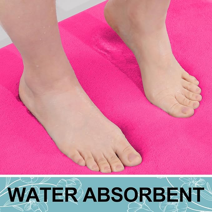 Smiry Memory Foam Bath Mat 24x16, Extra Soft and Absorbent Bathroom Mats, Non Slip Washable Carpet for Floor, Shower and Tub, Deep Pink