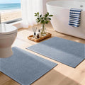 YIHOUSE Navy Blue Bathroom Rugs Sets 2 Piece, Quick Dry Thin Bath Mat with Toilet Rug, Non Slip Absorbent Machine Washable, Bath Rugs for Tub Sink Home Decor (17"x24" + 17.5"x24" U-Shaped)