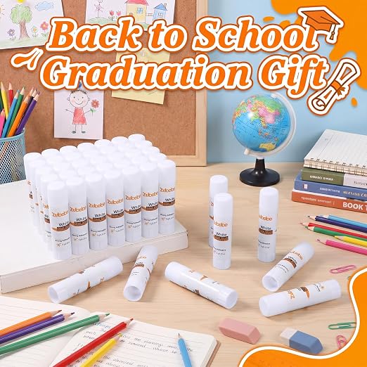 Zubebe 200 Count Glue Stick Bulk, 0.32 oz, 9g, Washable White Glue Stick for Crafts Home Back to School Classroom Students Teachers Employees Scrapbooking Crafting Supplies (Stylish)
