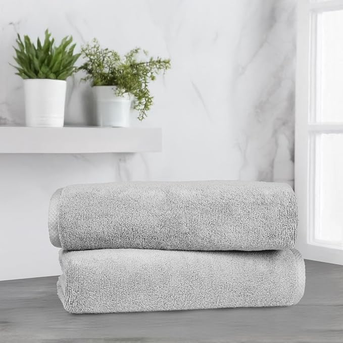 Amazon Basics 2 Piece Quick-Dry Oversize Bath Towel, 100% Cotton, 54" x 30", Platinum