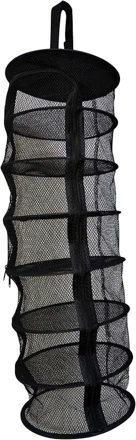 9 Inch 7 Level Micro Hanging Dry Net Indoor/Closet Drying Rack for Herbs, Organizer, Freshner - Black Mash Screen with Top-to-Bottom Zipper - Apartment Size with Zipped Storage Pouch