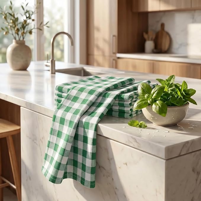 Urban Villa Kitchen Towels Cotton Dish Towels 20”x30” (Set of 6) Hunter Wht