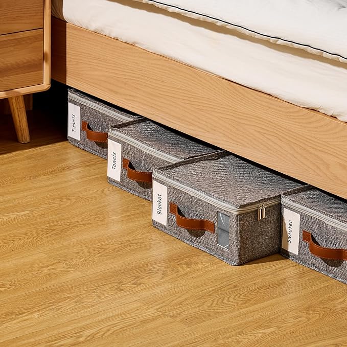 4pack Bed Sheet Organizer, Foldable Linen Closet Organizers and Storage with Sealed Design, Queen & King Size Sheet Storage with Window, Closet Organizer for Bedsheets/Blankets/Clothes, Linen