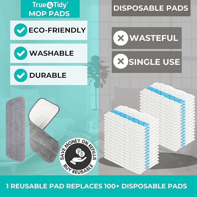 True & Tidy 3pc Machine Washable Mop Pad Refills for SPRAY-250 Spray Mop