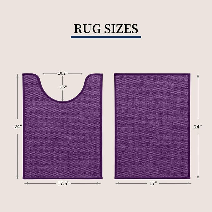 YIHOUSE Purple Bathroom Rugs Sets 2 Piece, Quick Dry Thin Bath Mat with Toilet Rug, Non Slip Absorbent Machine Washable, Bath Rugs for Tub Sink Home Decor (17"x24" + 17.5"x24" U-Shaped)
