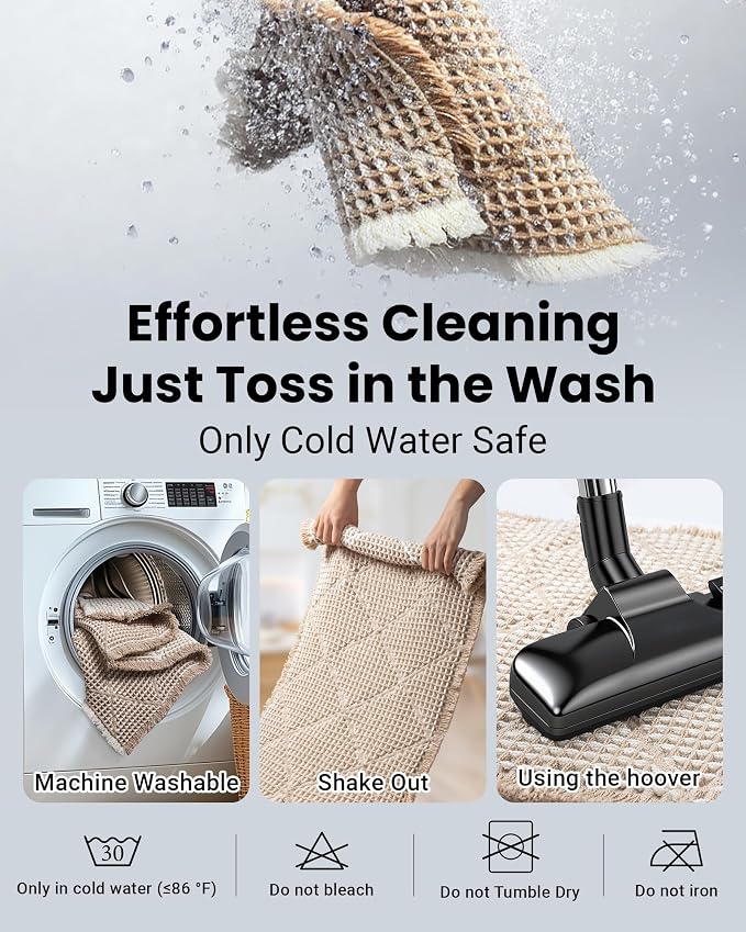 Furicher Waffle Bath Mat Set, Non Slip Bathroom Rugs Sets 2 Piece, Ultra Absorbent Long Bath Rug Runner for Bathroom Boho Chic Decor, Machine Washable Floor Mats, Brown & White, 20"×47" Plus 18"×30"