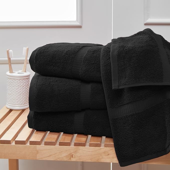 Towel Bazaar 6-Piece Hand Towel Set, 100% Premium Cotton Turkish Towels, 16x30 Luxury Towel Super Soft and Absorbent, Perfect Use for Bathroom, Shower Towels - Black