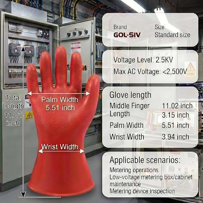 Dielectric Electrician Gloves - Class 00 ASTM Compliant Insulated Electrical Rubber Gloves For Work,Linemen,Shock Resistant