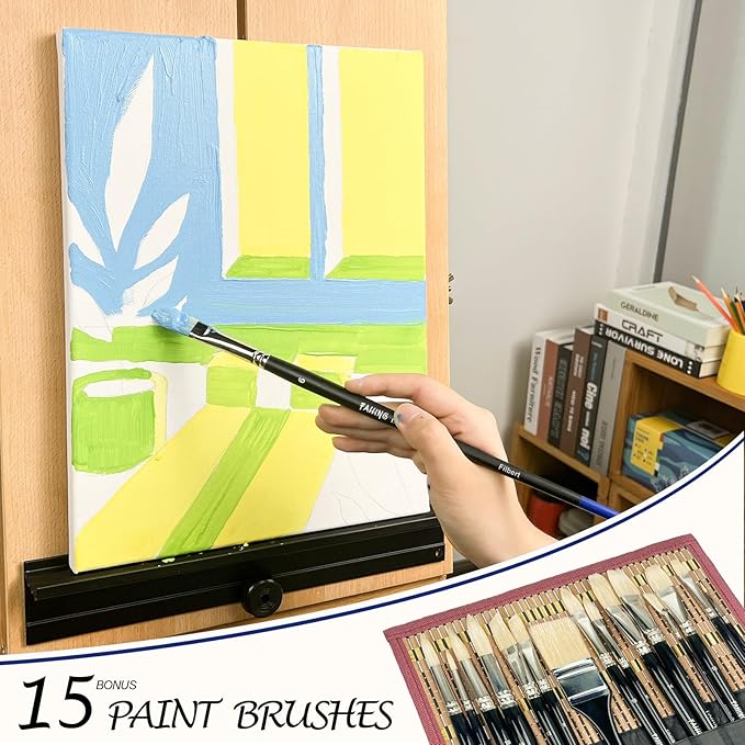 Falling in Art Oil Paint Brush Set, Natural Hog Bristle Paintbrush Set, 15PCS Long Handled Professional Paint Brushes for Acrylic Painting, Oil Paint Brushes with Bamboo Storage Pouch