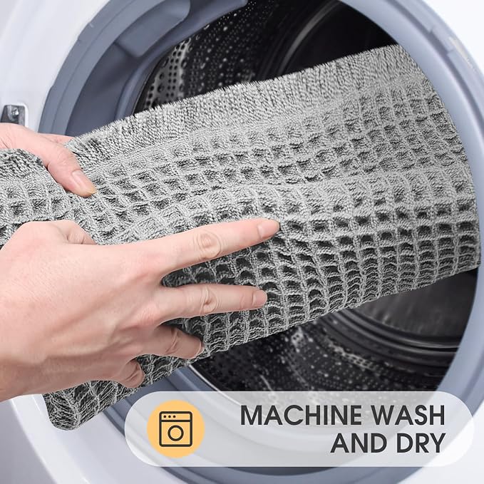 IM HOME Waffle Bath Mat Light Grey 5'x2', Boho Woven Modern Bath Mat Rugs, Absorbent Non Slip Bathroom Rugs, Soft Washable Bath Rugs with Tassels for Bathroom, Bedroom, Kitchen, Shower, Tub