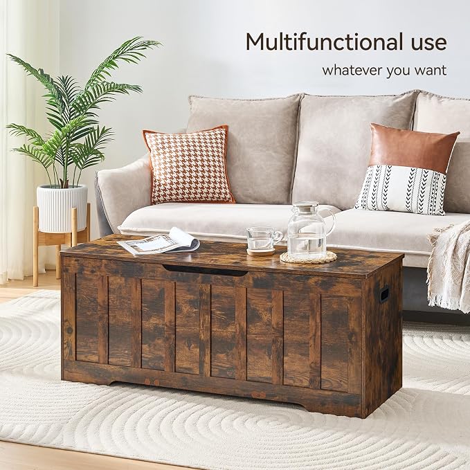 VANKILEY 47.2" Storage Chest Extra Large,Storage Trunk with 2 Safety Hinges,Wooden Storage Bench,Shoe Bench,47.2x15.7x19.1Inch,Easy Assembly,Storage Bench for Bedroom,Living Room,entryway(Rustic Brown