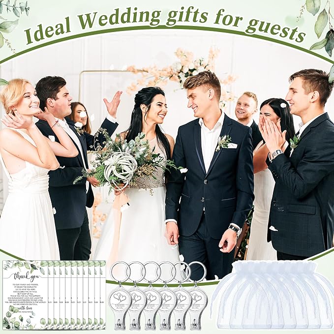Fulmoon Wedding Multi Function Bottle Opener Nail Clipper Wedding Favors Brewery Cards White Organza Bags for Party Supplies Gift Souvenir Guests Men Women (150 Sets)