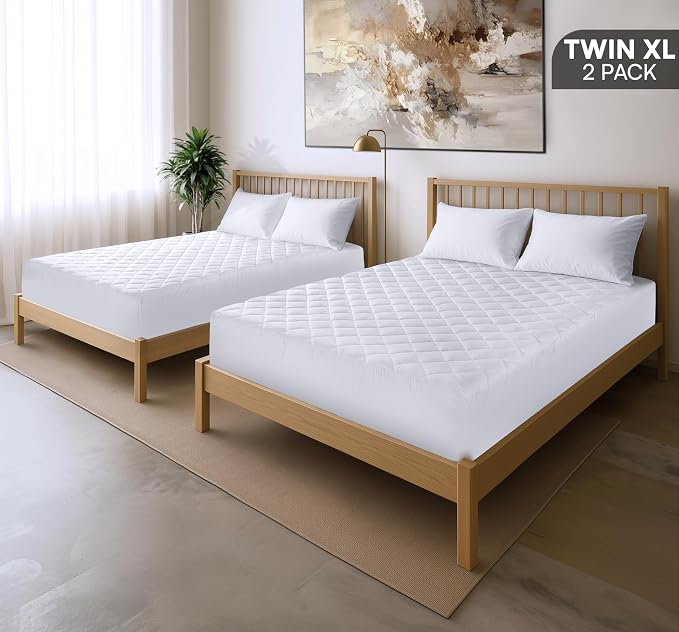Quilted Fitted Mattress Pad 2 Pack, Twin XL Mattress Protector Topper with Deep Pocket Stretches up to 16 Inches, Machine Washable Mattress Cover by Utopia Bedding (White)