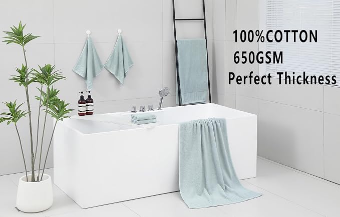 YTYC 27.5x55 Bath Towels Set,100% Cotton,650GSM,Green,6-Pieces | Ultra Soft,Highly Absorbent, 2 Bathroom Towels,2 Hand Towels, 2 Washcloths, Towels for Bathroom, Gym, Spa,Pool