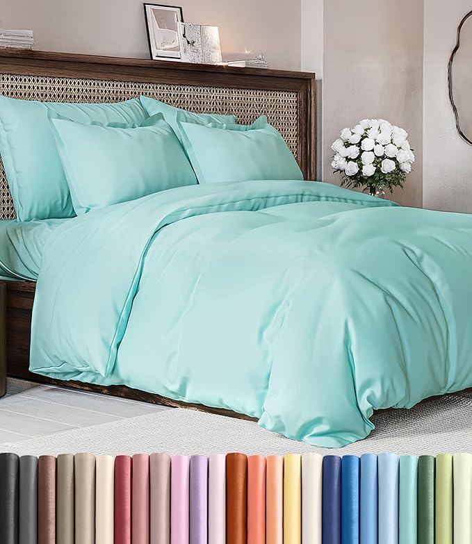 Duvet Cover Full Size Set - Extra Soft Full Duvet Cover 80" x 90" with 2 Pillow Shams for Women, Men, Kids & Teens - Hotel Luxury, Easy-Care w/ Zipper Closures & Ties - Comfy & Breathable (Spa Blue)