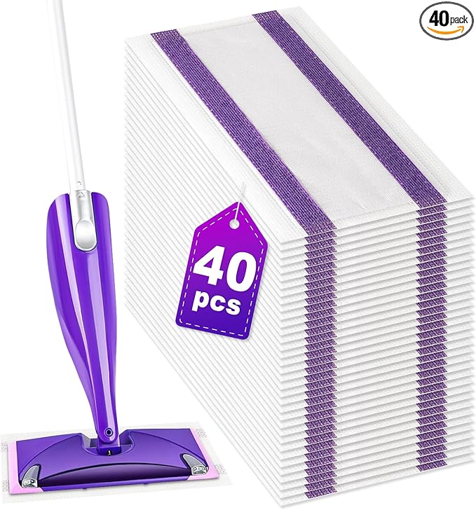 40 Counts Disposable Mop Pad Refills for Swiffer Wet Pads Refill, Replacement for Swiffer Wet Jet Pads Disposable Pad Hardwood Floor Spray Mop Pads Refills, Thickness & Absorbent