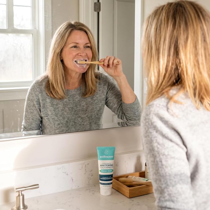 Hydroxyapatite Toothpaste, Whitening, Fluoride Free, Fresh Mint, 4oz 3-Pack | Wellnesse Remineralizing Enamel Care, SLS Free, Xylitol Formula for Sensitive Teeth, Dental Oral Care for Adults, Lower Foam