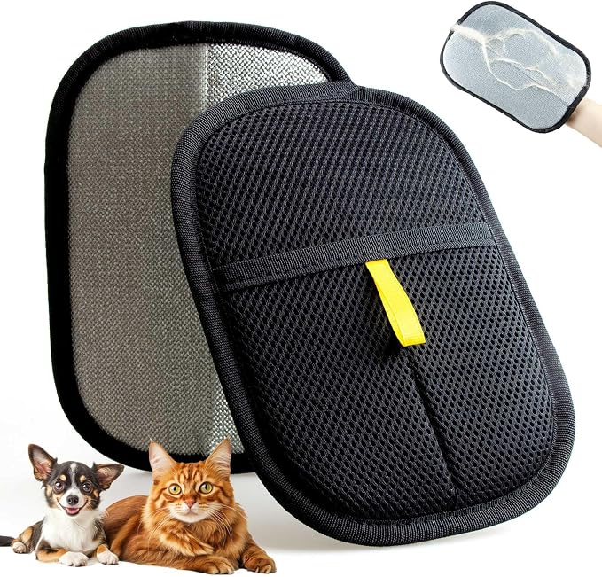 2.0 Upgraded Pet Hair Removal Glove for Dogs and Cats (4) | Dual-Sided Design, Mesh & Lint Surface, Reusable Glove, Dogs & Cats, Hand Strap Fit