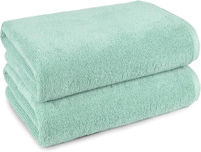 Amazon Basics 2-Pack Quick-Dry Lightweight Moisture Absorbing Bath Towel, 100% Cotton, 54" x 30", Seafoam Green