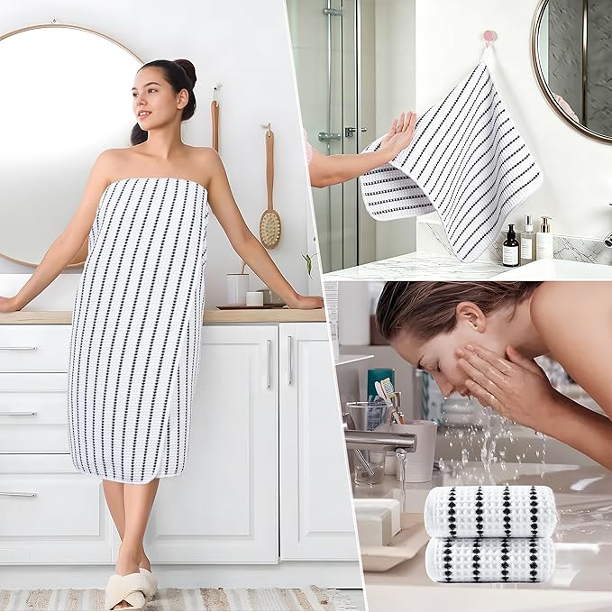 POLYTE 430 GSM Microfiber Quick Dry Lint Free Oversize Bath Towel Set, 6 Piece (Waffle Weave)