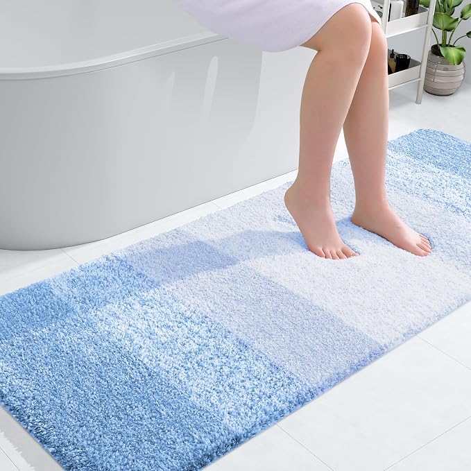 OLANLY Large Bathroom Rugs Mat 54x24, Extra Soft Absorbent Microfiber Bath Rugs, Rubber Backing, Quick Dry, Washable Bath Mats for Bathroom Floor, Tub and Shower, Home Decor Accessories, Light Blue