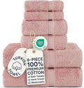 Chakir Turkish Linens 6 Piece Towels Set, 100% Cotton Luxury Turkish Towels for Bathroom, Soft Absorbent Bath Towel Set with 2 Bath Towels 2 Hand Towels 2 Washcloths, Pink