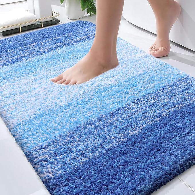 OLANLY Bathroom Rugs Mat 36x24, Extra Soft Absorbent Microfiber Bath Rugs, Rubber Backing, Quick Dry, Washable Bath Mats for Bathroom Floor, Tub and Shower, Home Decor Accessories, Light Royal Blue