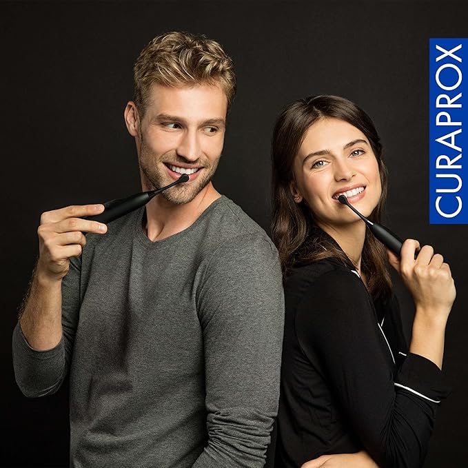 Curaprox Hydrosonic Brush Heads Black is White Carbon Duo – for Effective Plaque Removal & Whitening | Sonic Toothbrush Replacement Heads, 2-Pack | Swiss Made