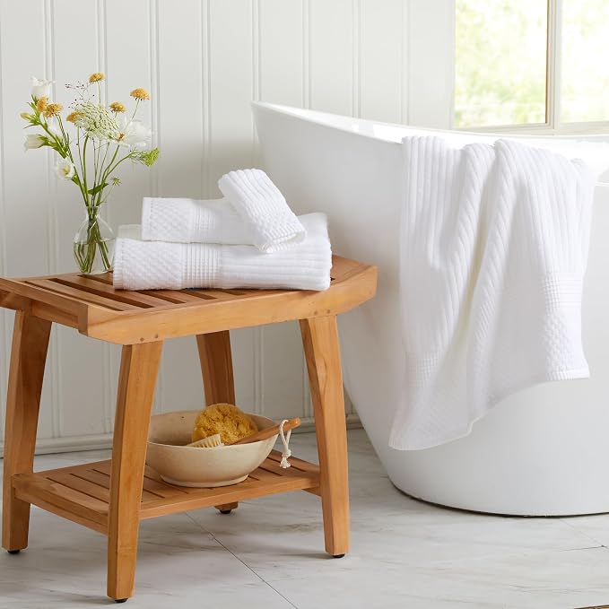 Springtree Home 100% Cotton Bath Towel Set | 6-Piece Set | Textured | White | Absorbent & Quick-Dry Bathroom Towels | Textured and Durable Cotton Towels for Bathroom | OEKO-TEX | Krista Collection