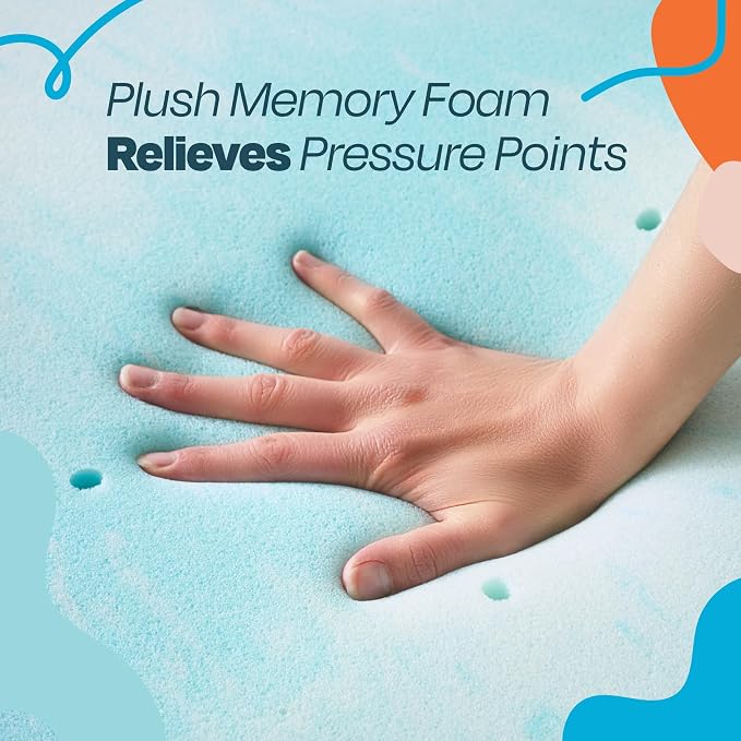Linenspa 3 Inch Swirl Gel Memory Foam Mattress Topper, Twin Size – Cooling Gel Infused, Ventilation Holes – Pressure Relieving Bed Topper – CertiPUR Certified
