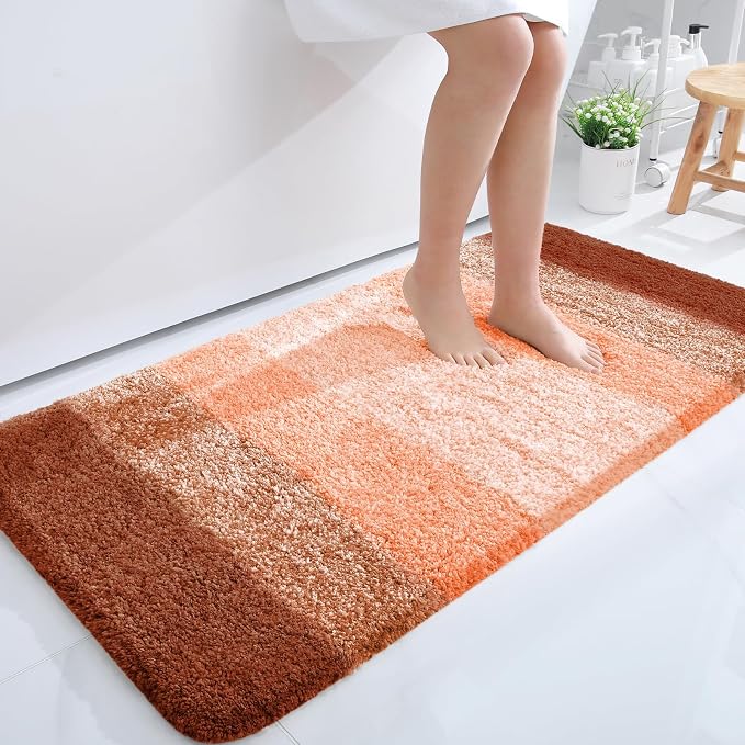 OLANLY Bathroom Runner Rugs Mat 47x24, Extra Soft Absorbent Microfiber Bath Rugs, Rubber Backing, Quick Dry, Washable Long Bath Mats for Bathroom Floor, Tub and Shower, Home Decor Accessories, Orange