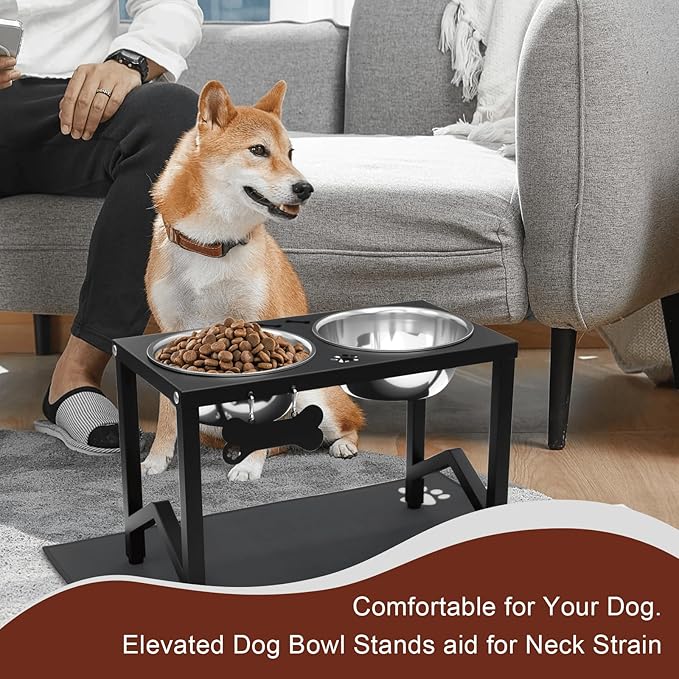 Elevated Dog Bowls, Metal Raised Dog Bowl Stand with 2 Thick 58oz Stainless Steel Food Bowls & Non-Slip Mat - 11.8" Tall for Medium/Large Breeds