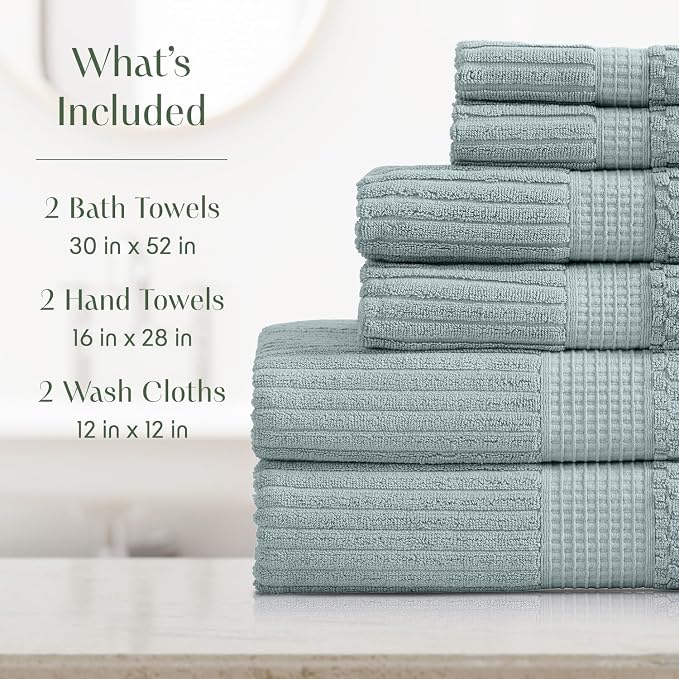 Springtree Home 100% Cotton Bath Towel Set | 6-Piece Set | Silver Blue | Absorbent & Quick-Dry Bathroom Towels | Textured and Durable Cotton Towels for Bathroom | OEKO-TEX | Krista Collection